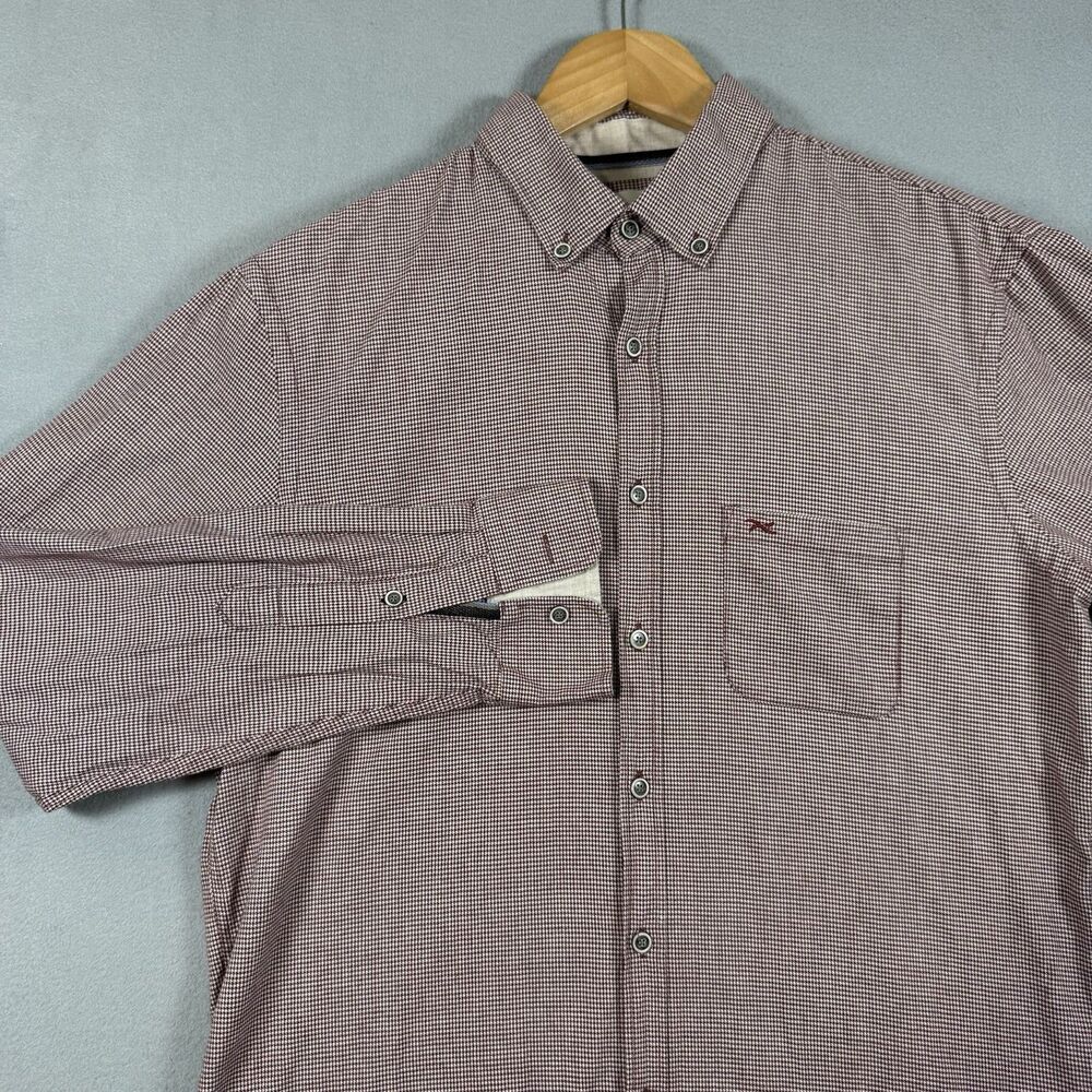 Brax Mens M Shirt Burgundy Houndstooth Cosy Light Flannel Modern Fit L/S